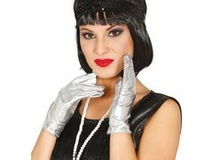 Rövid ezüst farsangi kesztyű - 22 cm.