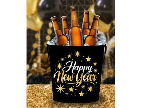 Boldog új évet fém italhűtő vödör - 19 x 23 cm - 1 db.