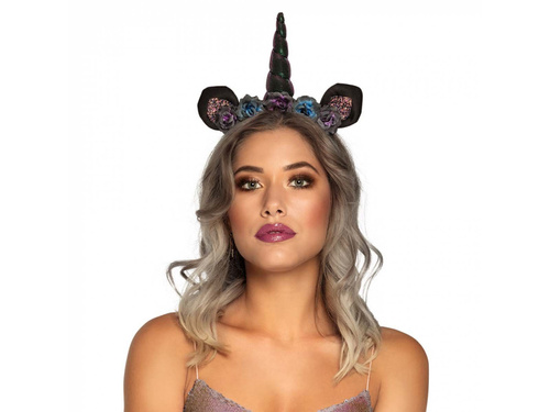 Sötét egyszarvú fejpánt rózsákkal - 1 db.