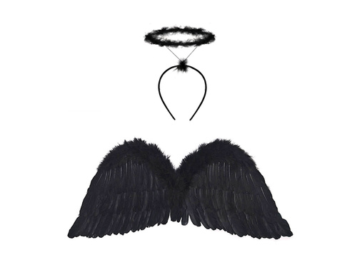 Fekete angyalszárnyak glóriával - 80 x 30 cm - 1 db.
