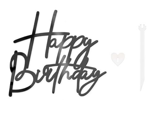 Boldog születésnapot tortadísz - fekete - 1 db.