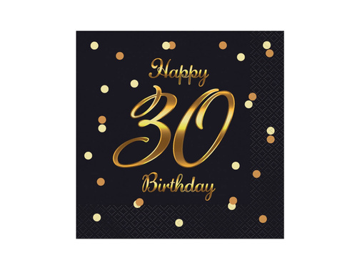 Harmincadik születésnapi szalvéta fekete - 33 cm - 20 db.