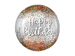 Fólia léggömb orbz gömb színes konfettivel - 40 cm - 1 db.