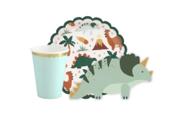 Csészék + tányérok + papírszalvéták készlet születésnapi dinoszauruszokhoz - 36db.