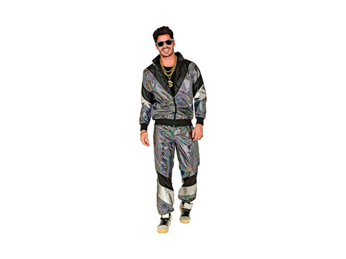 80-as évekbeli jelmez - ezüst fényvisszaverő héjruha (kabát + nadrág)