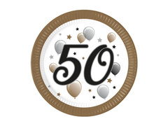 Papírtányérok ötvenedik születésnapra - 23 cm - 8 db.