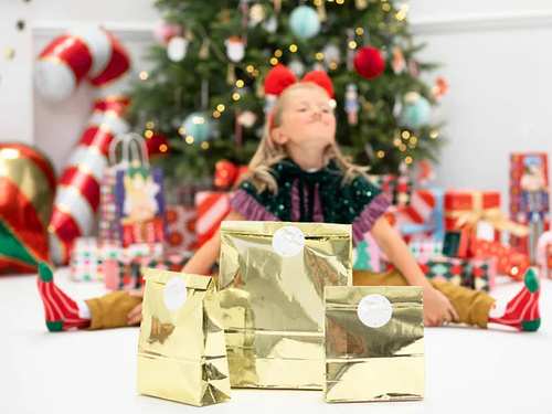 Boldog karácsonyt arany ajándéktasakok - 3 db.