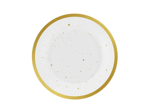 Papírtányérok fehér, arany pöttyökkel - 18 cm - 6 db.