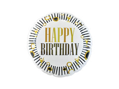 Boldog születésnapot fehér és fekete csíkos fólialufi - 46 cm - 1 db.