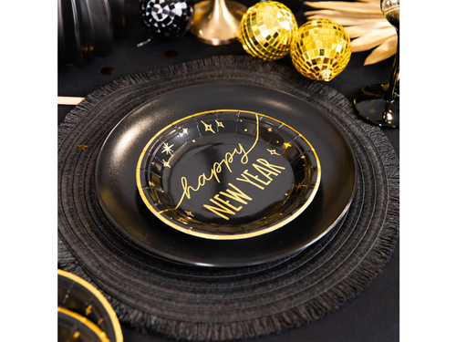 Papírtányérok szilveszterre Boldog új évet fekete - 18 cm - 6 db.