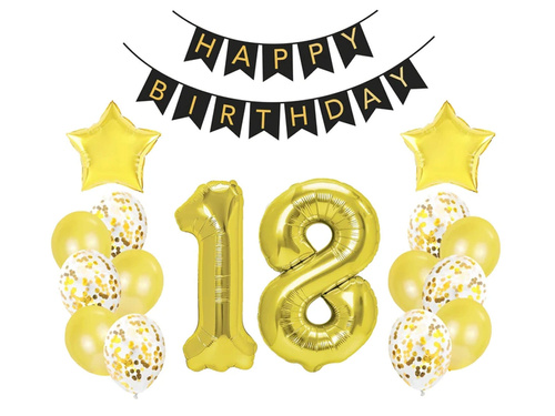 Tizennyolcadik születésnapi lufi készlet arany - 17 db.