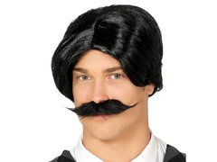 Fekete paróka bajusszal - 1 db.