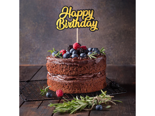 Boldog születésnapot tortadísz arany és fekete - 1 db.
