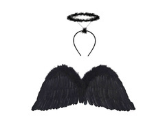 Fekete angyalszárnyak glóriával - 80 x 30 cm - 1 db.