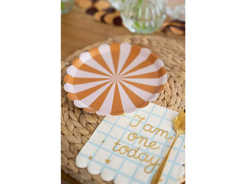 Barna és rózsaszín csíkos papírtányérok - 21 cm - 6 db.