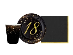 Csillogó 18. születésnapi poharak + szalvéták + papírtányérok készlet - 44 db.