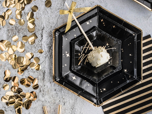 Papírtányérok fekete, arany peremmel - 23 cm - 6 db.