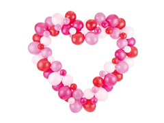 Piros léggömb füzér keretben Szív - 104 elem