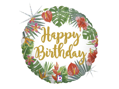 Boldog születésnapot Trópusi levelek fólialufi - 46 cm - 1 db