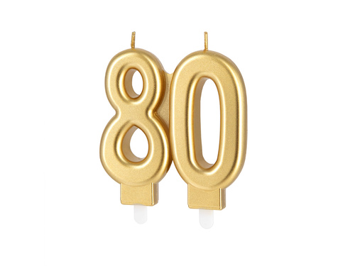 Arany 80. évfordulós gyertya - 7,7 cm - 1 db.