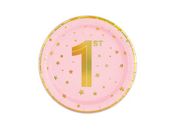 Rózsaszín születésnapi papírtányérok - 18 cm - 6 db.