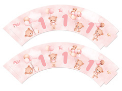 Cupcake cupcakes rózsaszín mackók lufival - 6 db.