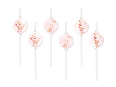 Rózsaszín mackó szívószál lufival - 6 db.