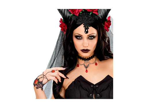 Csipke karkötő gyűrűvel és piros kristályokkal