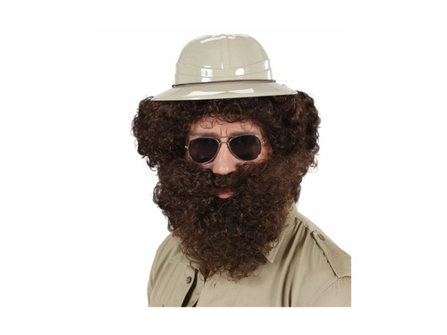 Barna göndör barlangász paróka szakállal