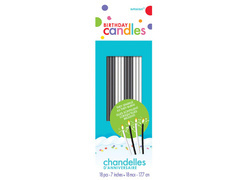 Születésnapi gyertyák csillámokkal - fekete-fehér - 18 cm - 18 db.