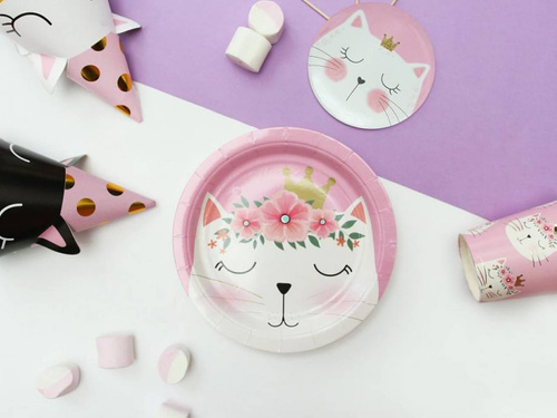 Papírtányér Cica rózsaszín - 18 cm - 6 db.