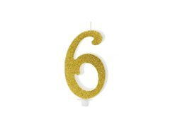 Számgyertya arany csillámmal - 6 - 1 db.