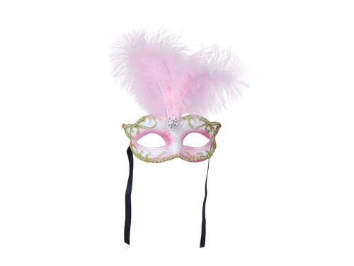 Rózsaszín farsangi maszk tollal - 1 db.