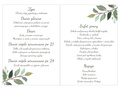 Esküvői menü zöld levelekkel - 4 db.