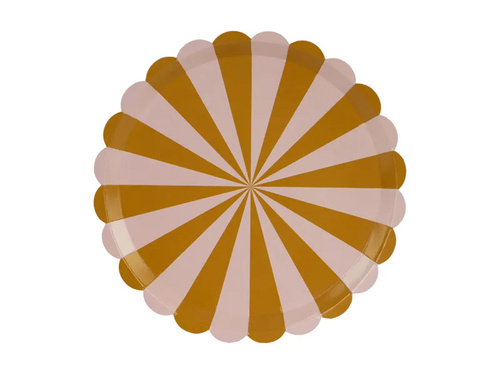 Barna és rózsaszín csíkos papírtányérok - 21 cm - 6 db.