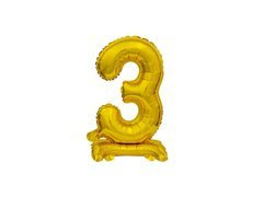 Fólia lufi állva, 3-as szám arany - 38 cm