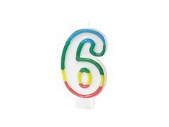 Számgyertya színes szegéllyel 6-os számmal - 8,5 cm - 1 db.