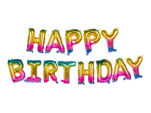 Boldog születésnapot szivárvány füzér fólialéggömb - 8m - 1 készlet