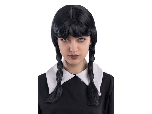 Fekete paróka copfokkal és rojtokkal - 1 db.