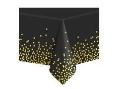 Születésnapi terítő fekete arany pöttyökkel - 137 x 274 cm - 1 db.
