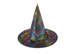 Boszorkánysapka színes pókhálóval Halloweenre - 1 db.