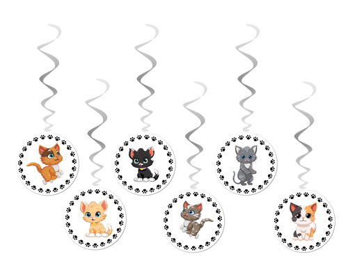 Születésnapi macskák függő dekoráció - 6 db.