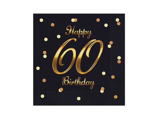 60. születésnapi szalvéta fekete - 33 cm - 20 db.