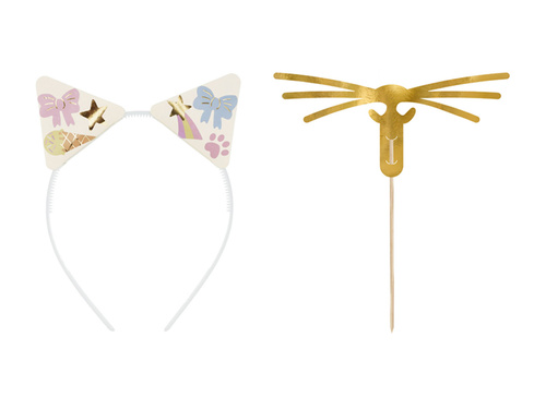 Fejpánt macskafüllel + bajusz - 5 szett