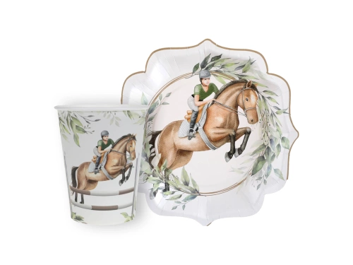 Készlet poharak + papírtányérok Lovaglás - 20 db.
