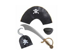 Kalóz készlet - kard, kalap, szemfedő, kampó