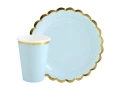 Kék aranyszínű csészék + papírtányérok készlet - 24 db.