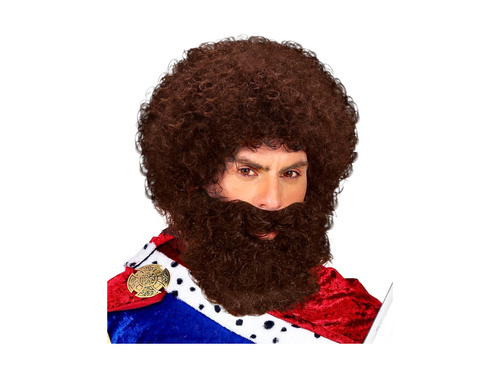 Barna göndör barlangász paróka szakállal