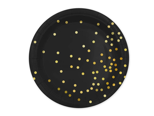Papírtányérok fekete, arany pöttyökkel - 23 cm - 6 db.