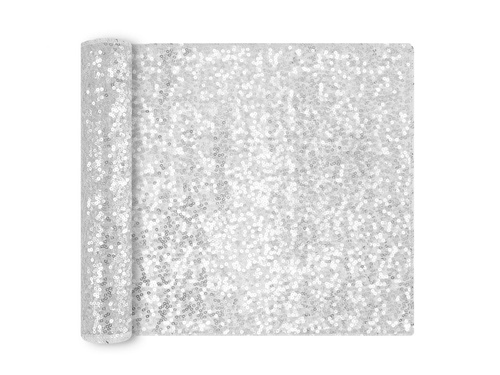 Flitteres asztali futó dekoráció - ezüst - 28 cm x 2 m - 1 db.